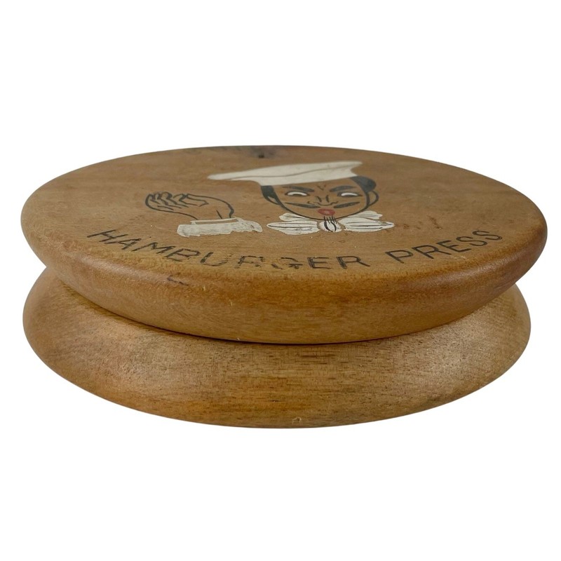 Vintage Wood Patty Press Hamburger Bun Size Chef French Italian Japan Kitschy 6" gallery