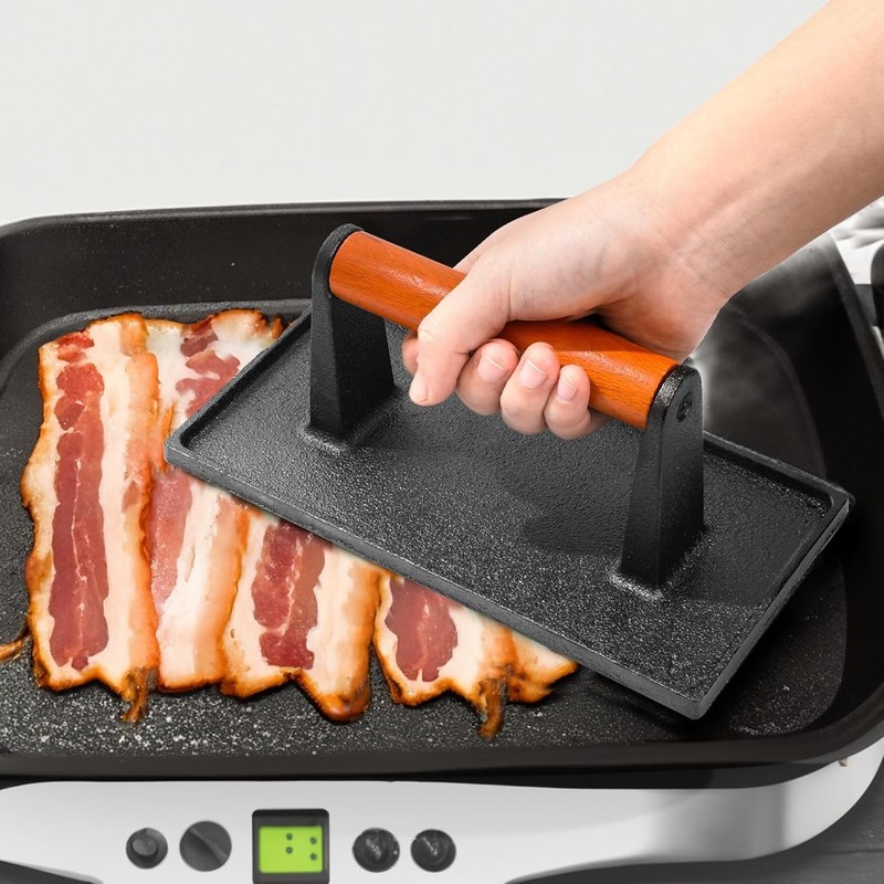 Cast Iron Bacon Press for Griddle - Heavy Duty Smash Burger Press, Grill Press gallery