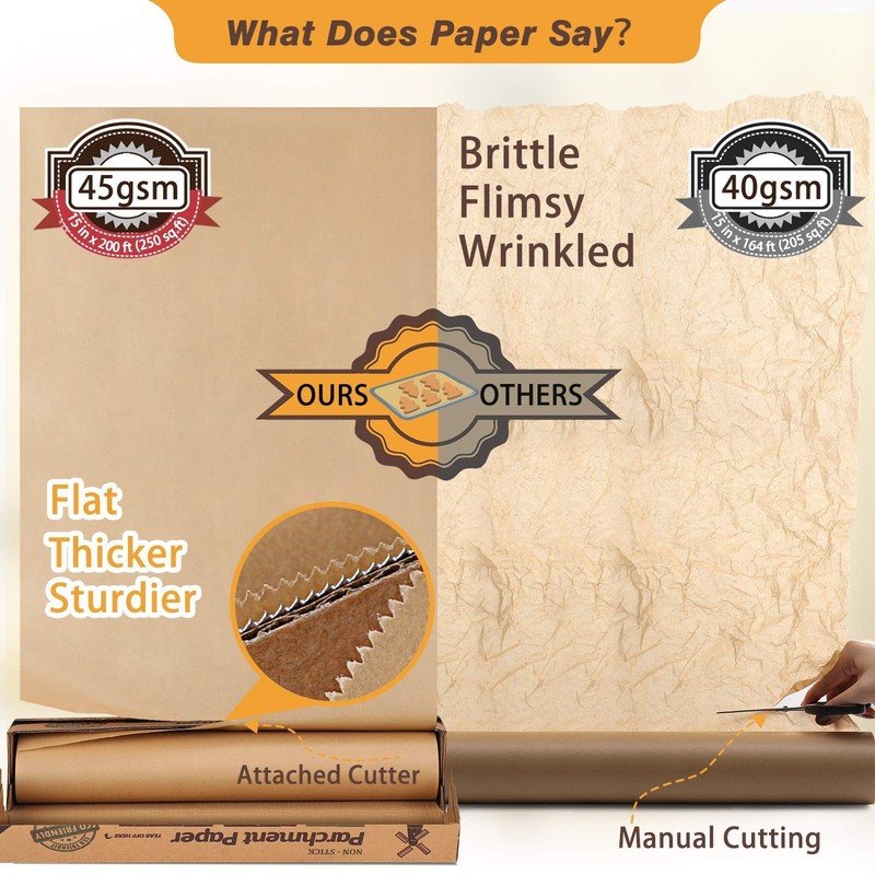 Unbleached 15 x 200 ft Parchment Baking Paper Roll - 250 Sq.Ft, gallery