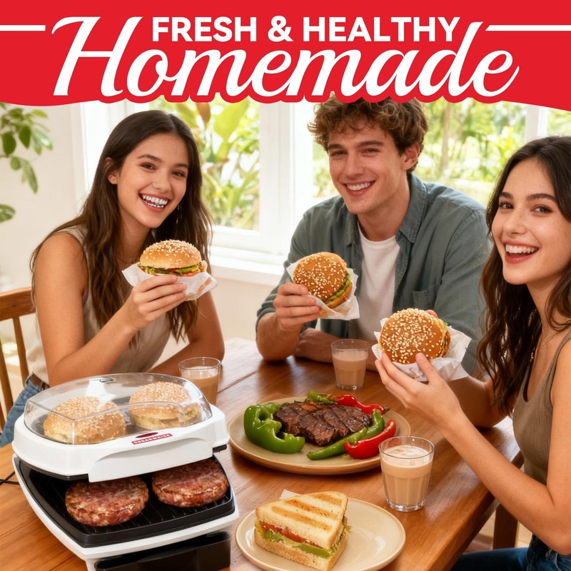 SugarWhisk 2 In 1 Hamburger Grill Maker, Electric Indoor Grill and Panini Pre... gallery