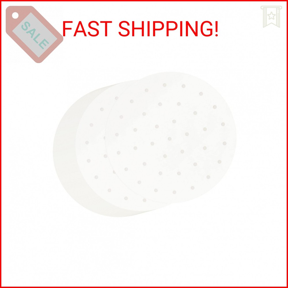 100 PCS Bamboo Steamer Liner, 10" Round Air Fryer Parchment Paper with Holes, Wh