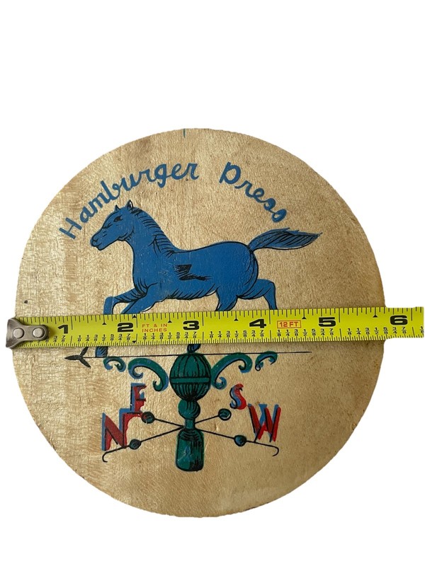 Vintage Wooden Hamburger Press Hand Painted Blue Horse Weather Vane Multi Color gallery