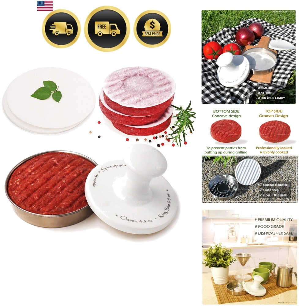 Burger Press 5" Hamburger Press Patty Maker | Patty Press Burger Mold Ring | ...