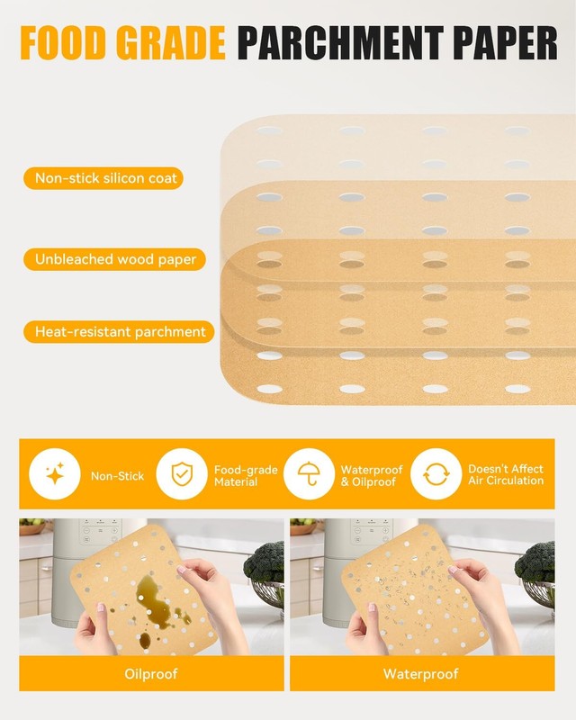 130PCS Air Fryer Paper Liners For Bella 4QT Slim Airfryer, Parchment gallery