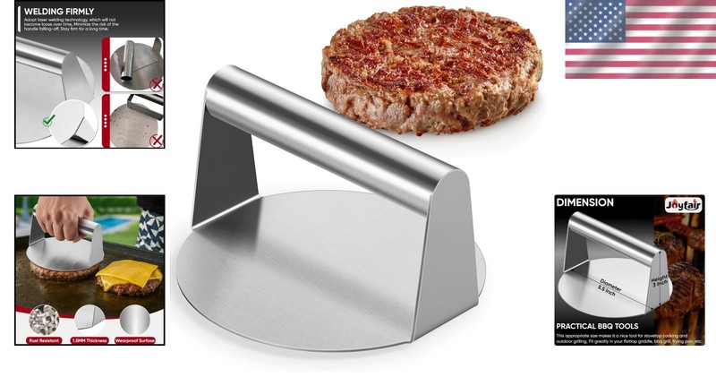 Multi-Functional 5.5-Inch Hamburger Smasher for Flattop Grills - Dishwasher Safe gallery