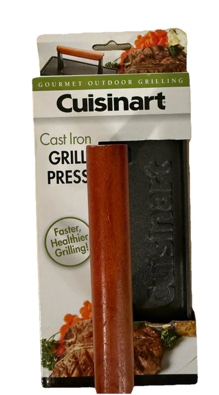 Cuisinart 9” Cast Iron Grill Press Nonstick Wooden Handle NEW gallery