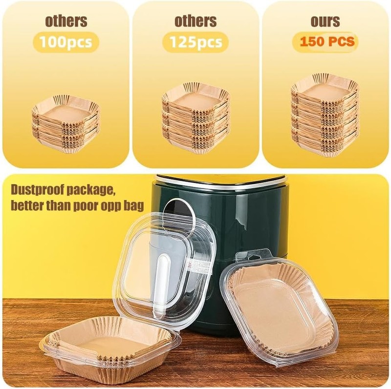 7.5 Inch Air Fryer Parchment Paper Liners Square,150 7.5"Square-150pcs, Wood gallery