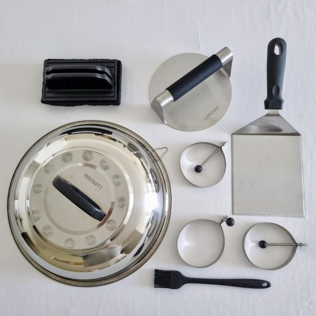 New Luperini 8-Piece Smash Burger Press Kit Stainless Steel Griddle Accessory.. gallery