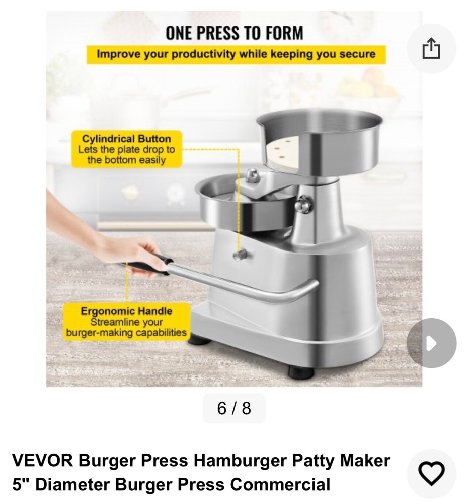 Burger Press Hamburger Patty Maker 5-Inch Diameter Burger Press Commercial