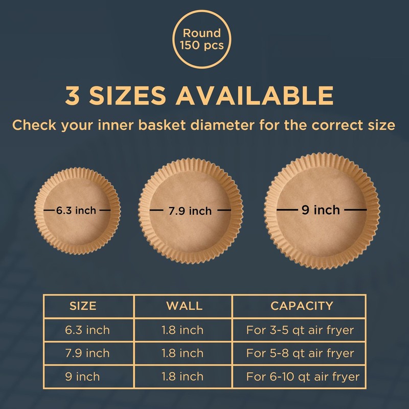Air Fryer Disposable Paper Liners, 150 Pcs All-Natural, 7.9" Round, Brown gallery