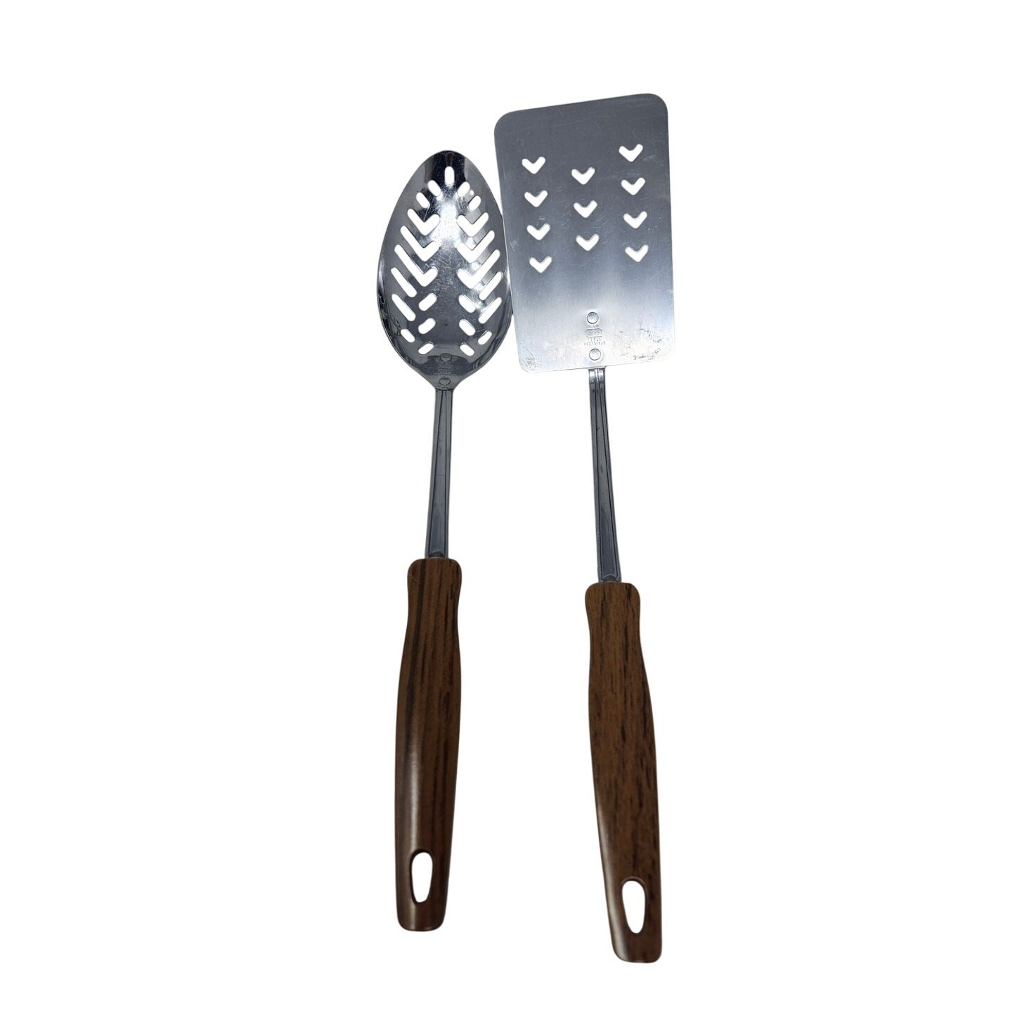 Vintage 80s Ekco Stainless Steel USA Slotted Spoon Spatula Plastic Wood Handle gallery