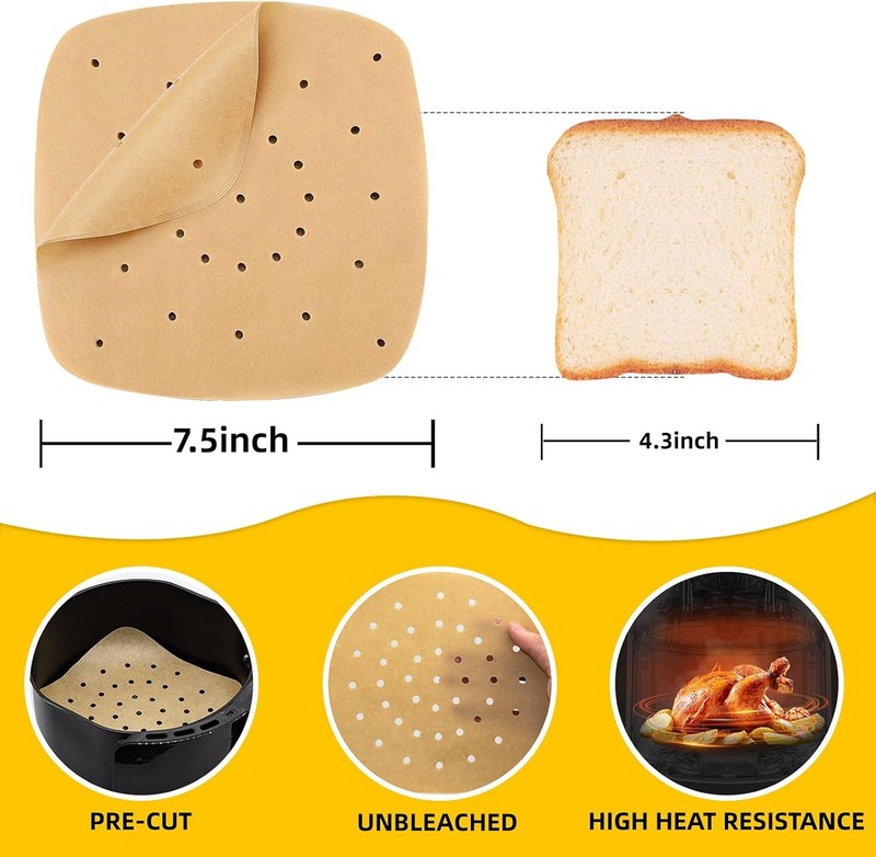 Katbite 200Pcs 7.5 In Air Fryer Liners, 7.5" x 7.5"-200Pcs, Brown gallery
