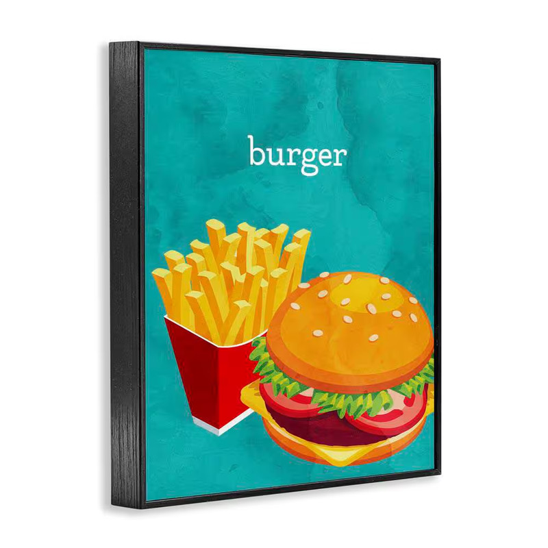 Satisfying Burger & Fries by Kim Allen Black Framed Food Giclee Art Print 14 In. gallery