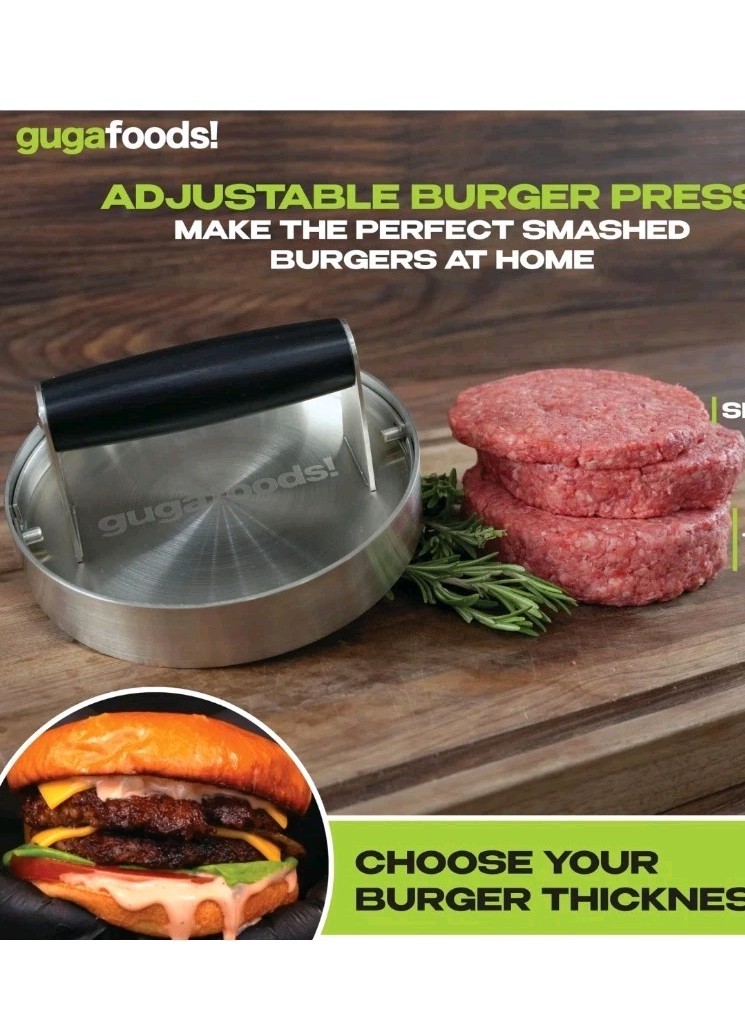 Guga Foods- Adjustable Burger Press, Stainless Steel Hamburger and Smashed Bu... gallery