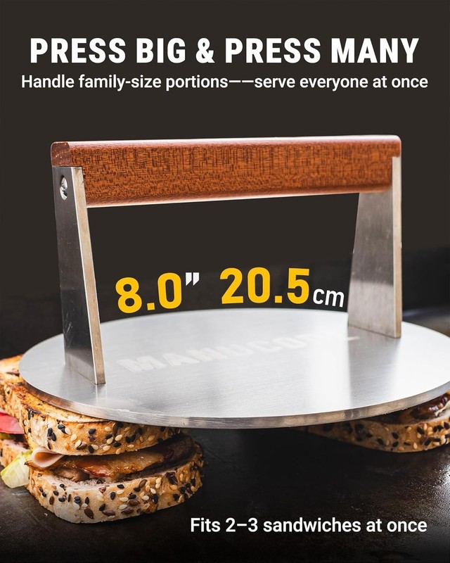 Smash Burger Press 8 Inch, 3.1 Lb Burger Smasher, Heatable for Searing Panini... gallery