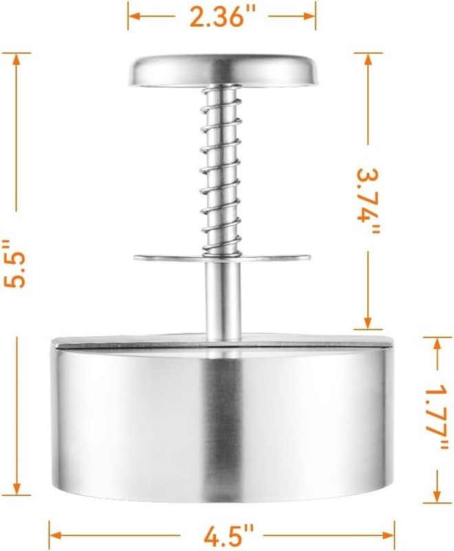 Brigii 304 Stainless Steel Burger Press - 4.5" Hamburger Patty Maker, Silver gallery