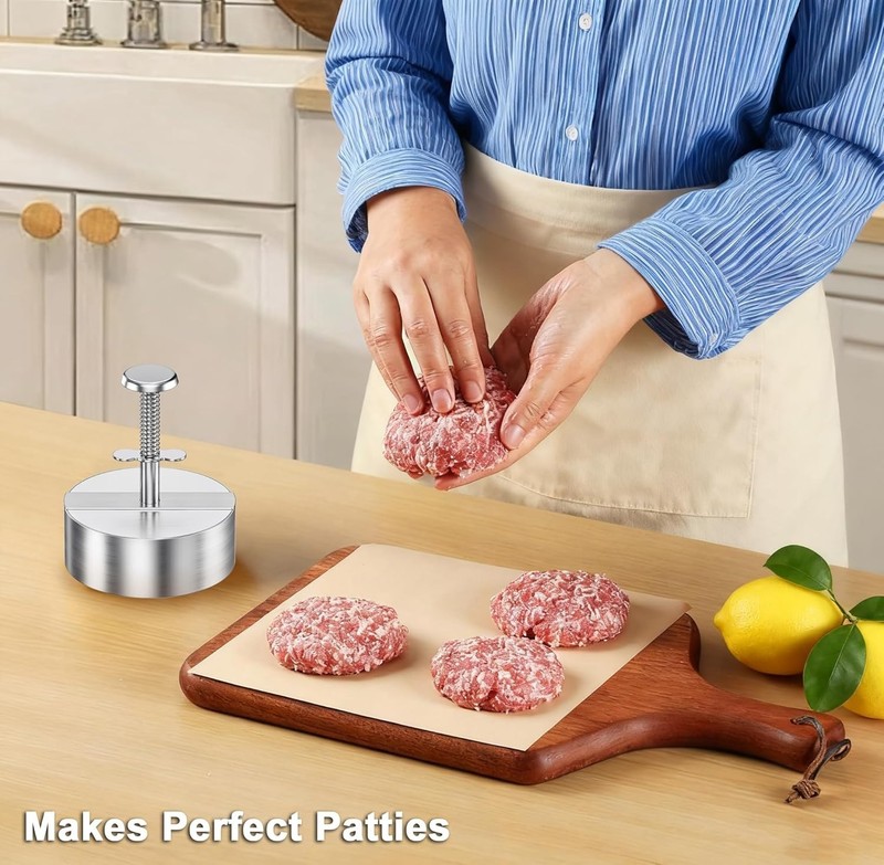 Burger Press 304 Stainless Steel, 4.5" Patty Maker with Non-Stick Mold & Spring gallery