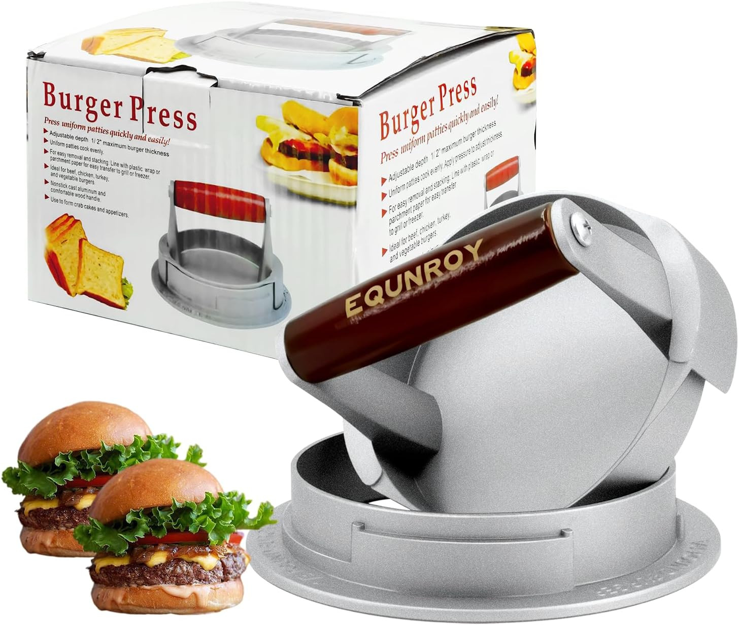 Hamburger Press Patty Maker, 3-in-1 Adjustable Burger Shaper Mold for 1/2 lb,... gallery