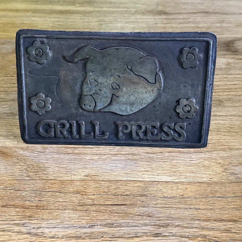 Vintage Cast Iron Home Town Grill Bacon Press With Wooden Handle - Pig & Flower gallery