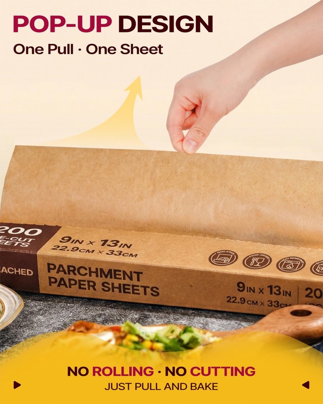 Katbite Parchment Paper Sheets Pop-Up 200 PCS, 9x13 In-200Pcs, Brown gallery