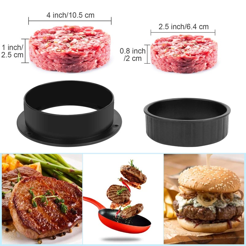 3 in 1 Stuffed Burger Press Patty Maker Rings Molds Kit, Non Stick Black gallery
