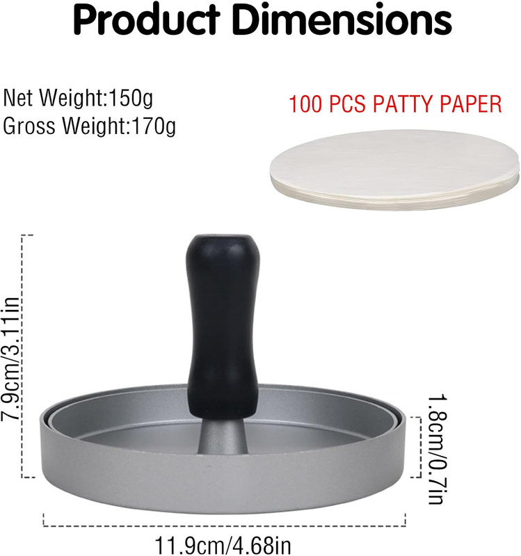Burger Press Hamburger Press Patty Maker with 100 Patty Papers, Aluminum Hamburg gallery