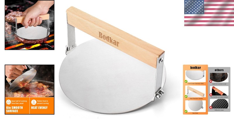 Perfect Smash Burger Press - 6-Inch Stainless Steel with Sturdy Wooden Handle gallery