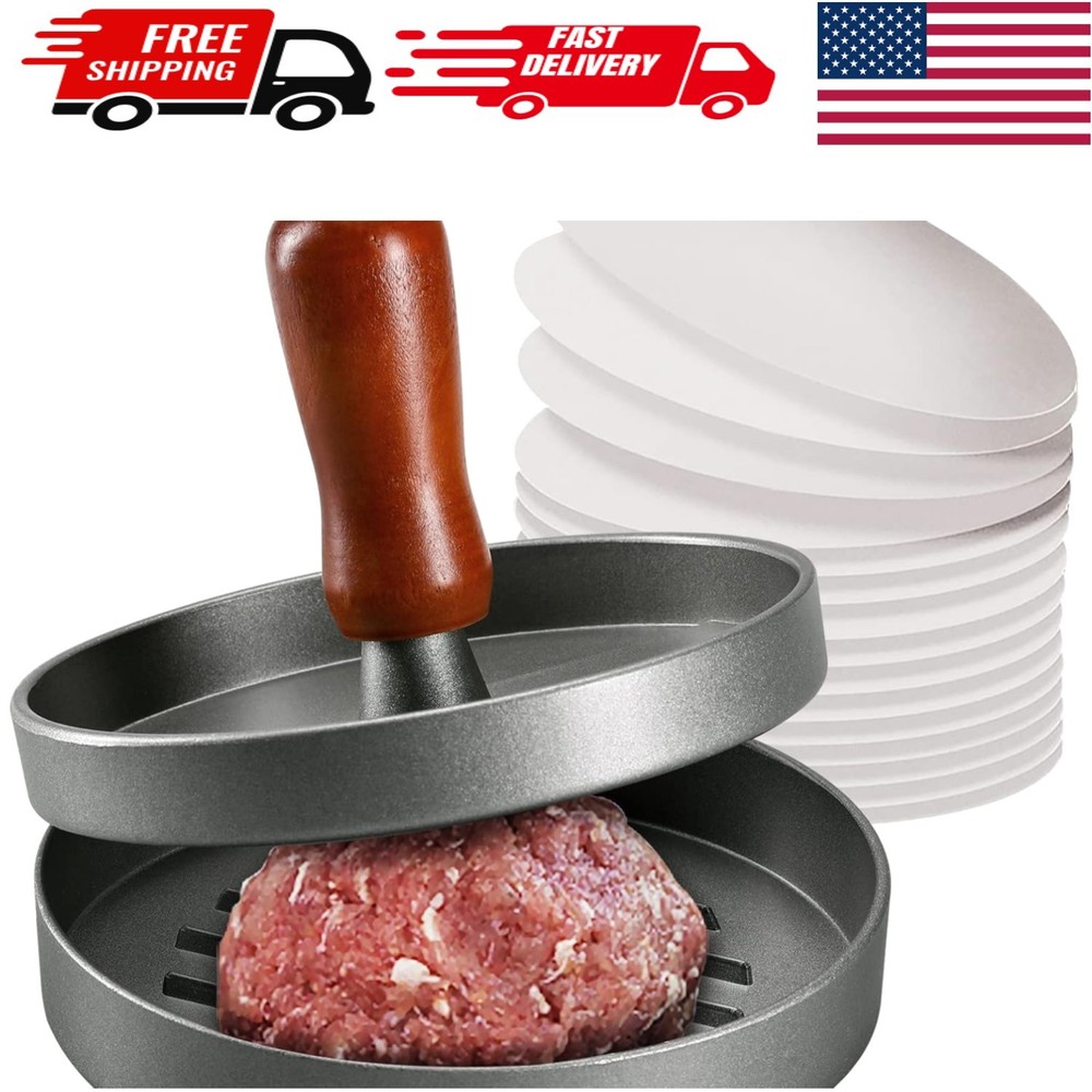 Non-Stick Burger Press with Wooden Handle – Crafts Perfect 4.5" Patties