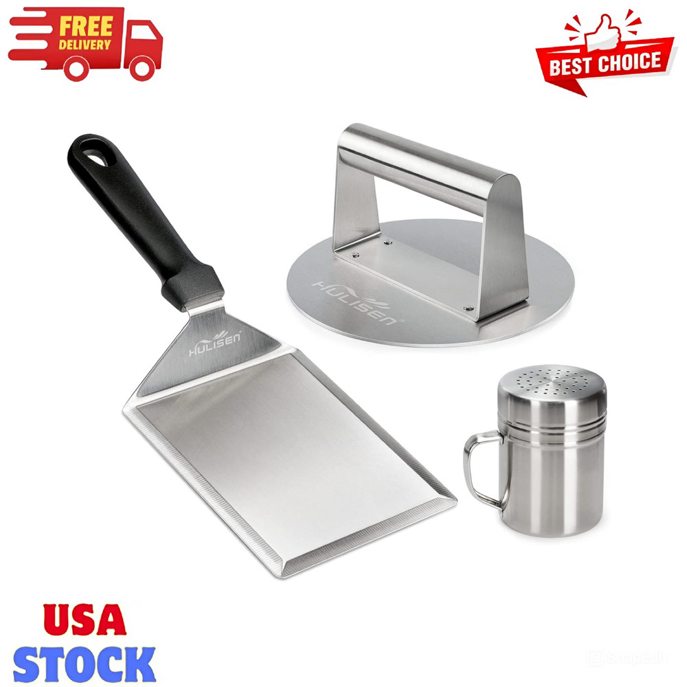 Smashed Burger Kit Stainless Steel Burger Press Grill Spatula and Spice Dredge