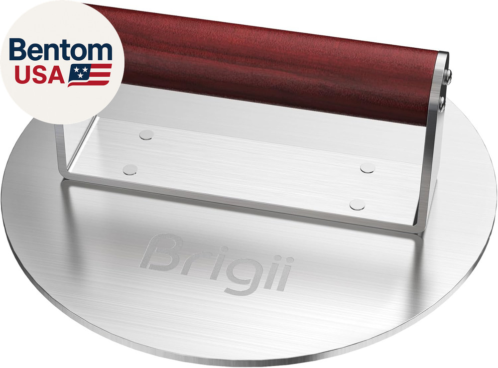 8.5" Stainless Steel Smashed Burger Press, round Flat Edge Grill Press for Crisp