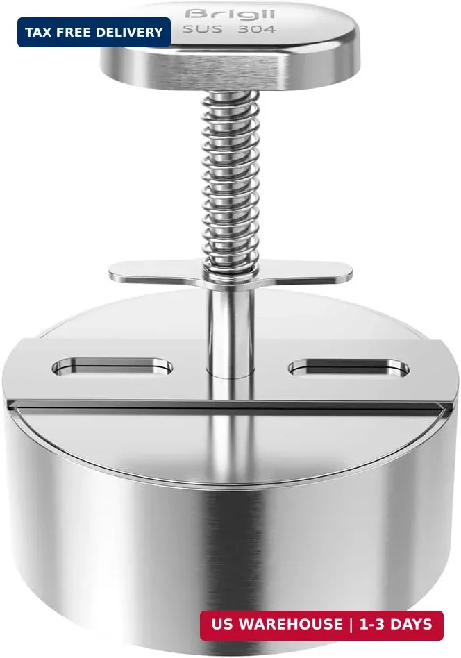 Brigii 304 Stainless Steel Burger Press, 4.5" Hamburger Patty Maker with Thickne