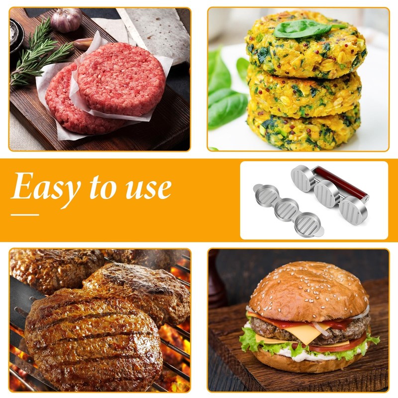 Sausage Patty Press Mini Burger Press 3 Patties At A Time for BBQ Picnic gallery