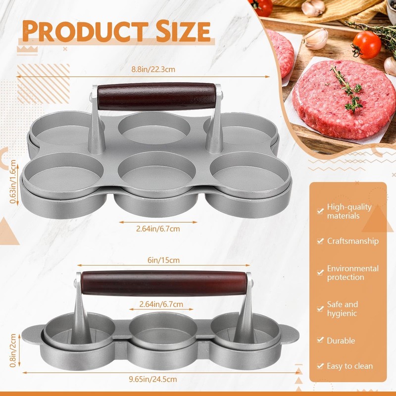2 Pack Mini Burger Press Patty Maker Meat Sausage 6 Slot 3 Slot Camping gallery