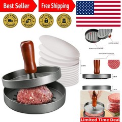 Grilling Essential: Stainless Steel Patty Press with 100 Non-Stick Patty Papers
