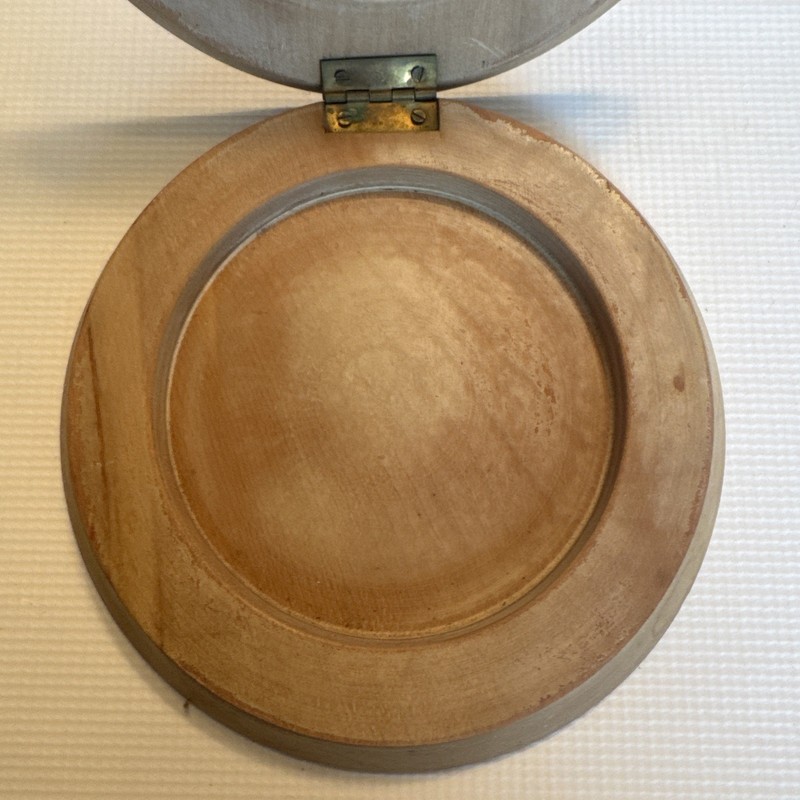 Wooden Hinged Round Hamburger Press Folk Art Painted Rooster Country Vintage 7” gallery