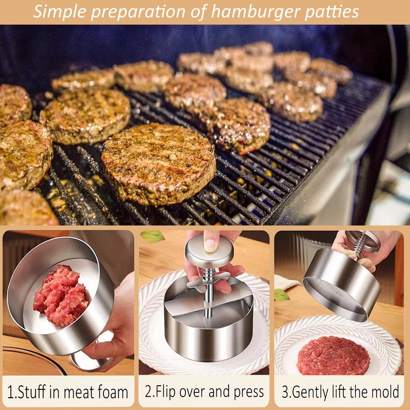 Burger Press, Adjustable Hamburger Patty Maker Food Grade 304 Stainless Steel... gallery