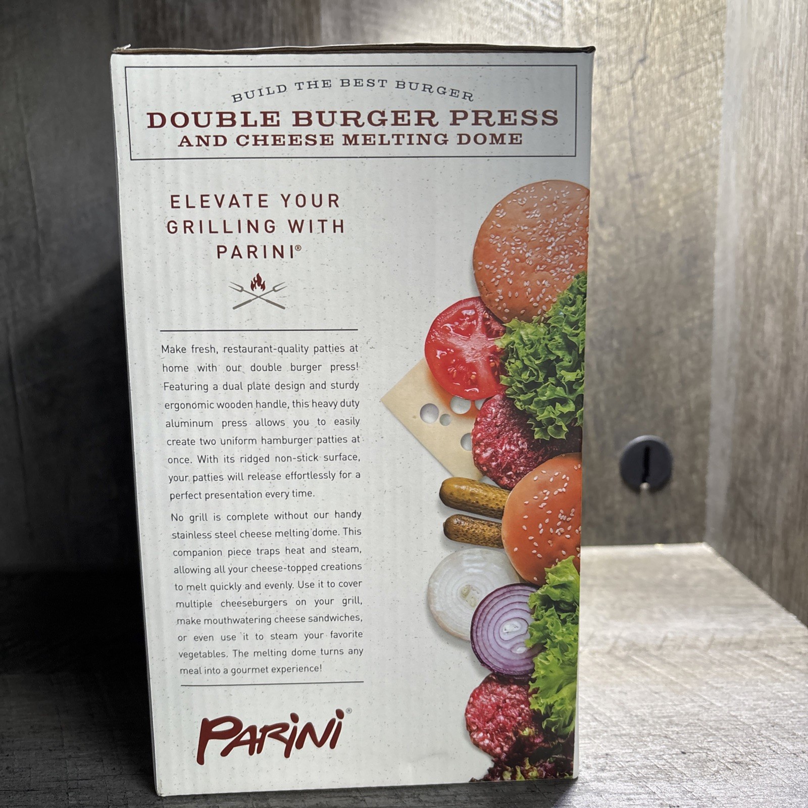 Parini Double Burger Press and Cheese Melting Dome-New in Box gallery