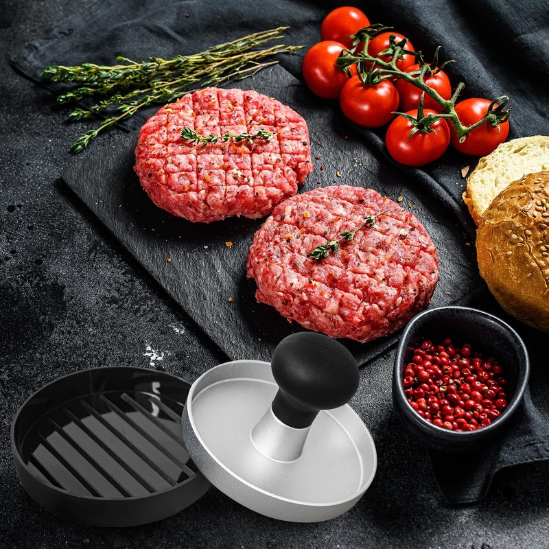 Burger Press Patty Maker Stainless Steel Wood Handle Mold 100 Patty Papers gallery