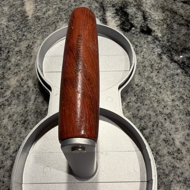 Williams Sonoma Double Hamburger Press Wooden Handle Metal Press Taiwan gallery