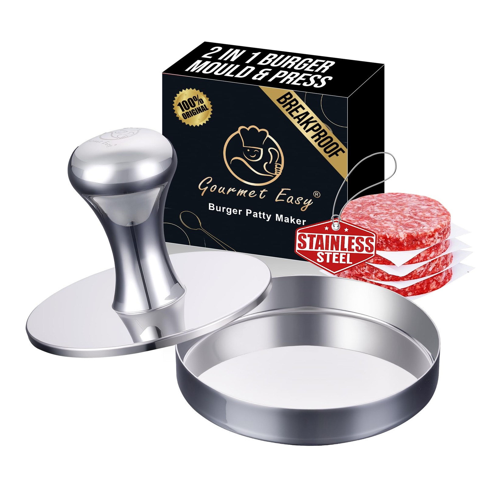 2in1 Smash Burger Press & Patty Maker, Heavy Duty Premium Stainless Steel Ham... gallery