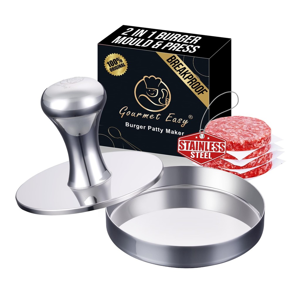 2in1 Smash Burger Press & Patty Maker, Heavy Duty Premium Stainless Steel Ham...