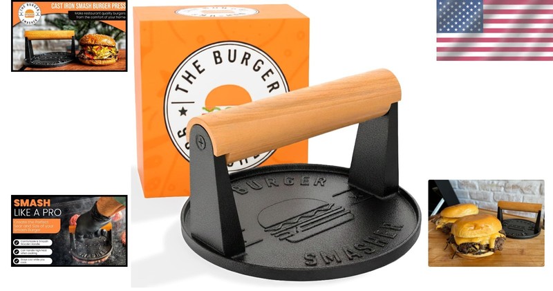 Pre-Seasoned Heavy Duty Cast Iron Burger Press Kit - Perfect Smash Every Time gallery