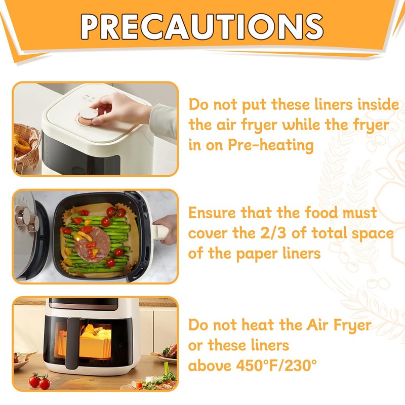 200pcs Air Fryer Liners Disposable, Liners, 8.7" Square 8, Yellow gallery