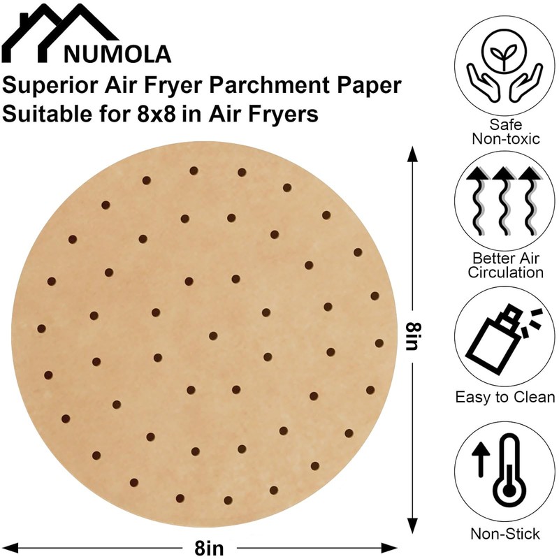 Numola Air Fryer Parchment Paper Liners, 8 Inch Disposable 8IN, Unbleached gallery