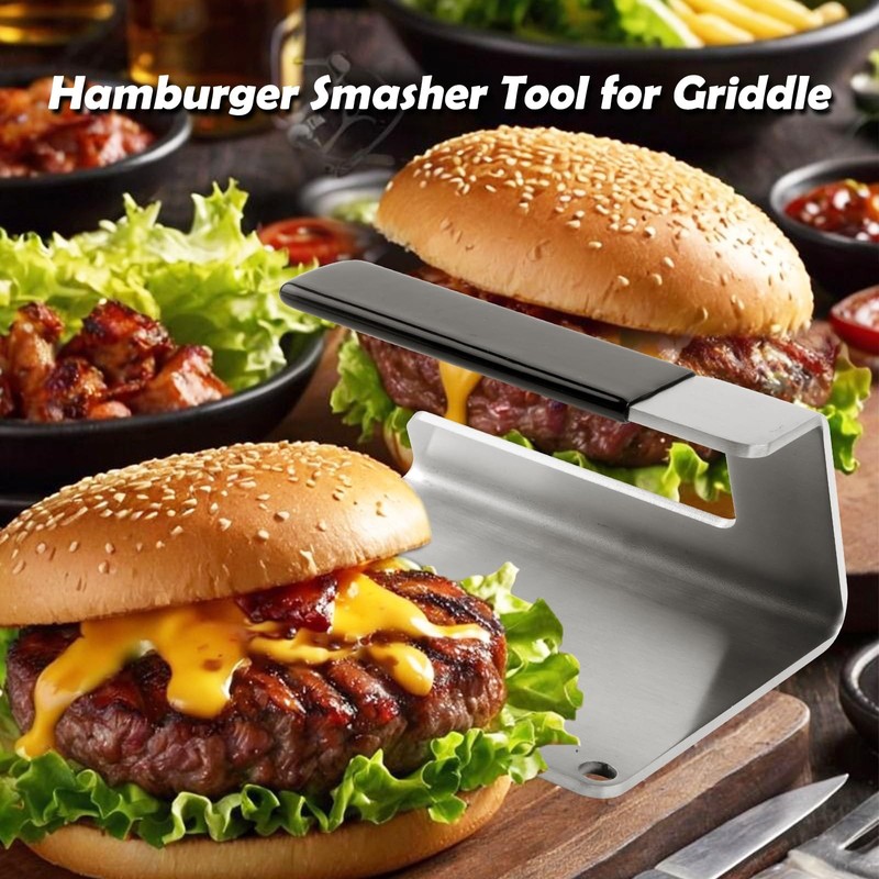 JNXHON Kitchen Tools 6"×5.5" Stainless Steel Hamburger Smash Press, BLACK gallery