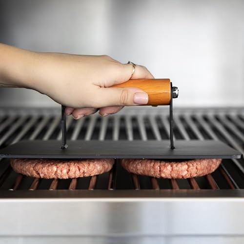 XL Grill Press, Iron Smash Burger Press with Wood Handle, 8" x 10" gallery