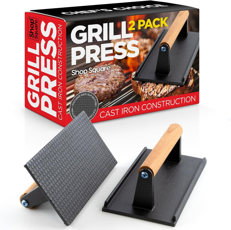 Cast Iron Grill Press (Set of 2) - 8 X 4 Inch, 2.6 Lb Griddle Press with Cool-To gallery