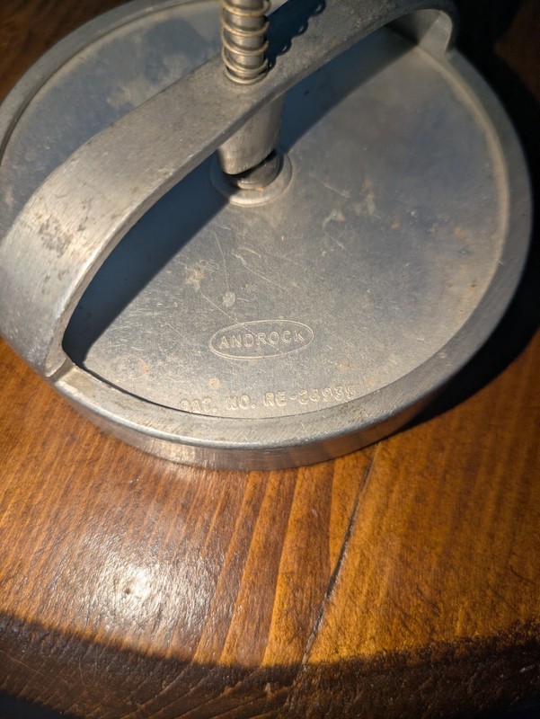 Vintage Androck Aluminum Hamburger Press Pat. No. RE-24935 Confirmed Mid-century gallery