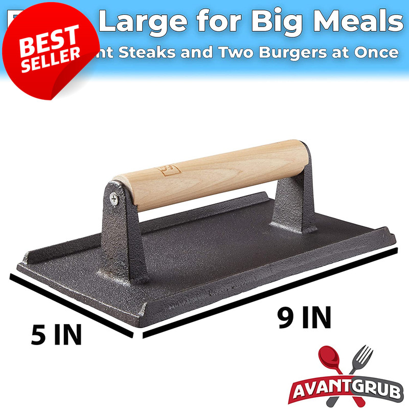 Cast Iron Grill Press 2Pk Pre Seasoned Steak Burger Weight Wood Handle BBQ - US gallery