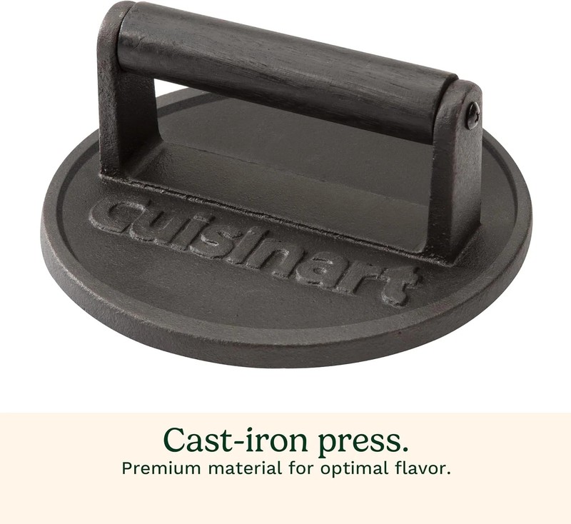 6.5" Cast Iron Smashed Burger Press, Round Flat Edge Grill Press for C gallery
